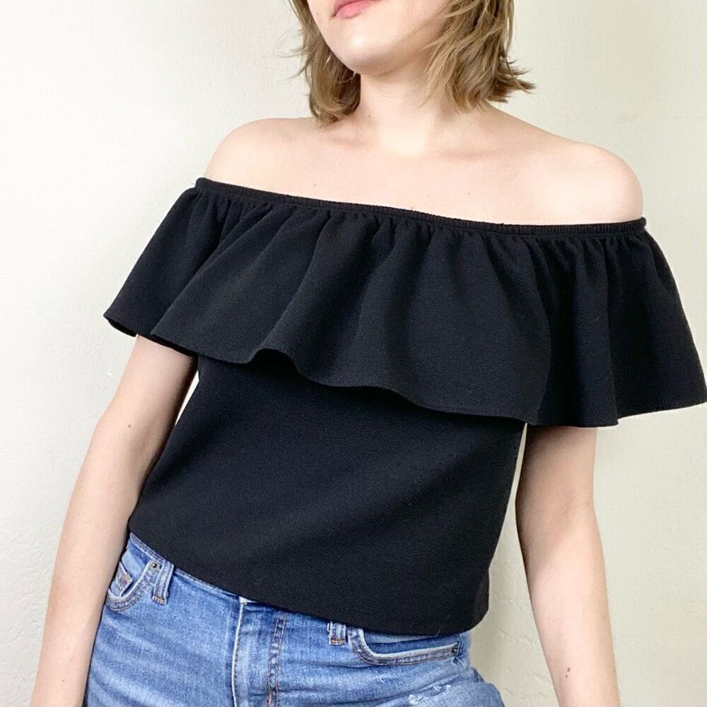 Vintage y2k Moa Moa Black Crepe Off the Shoulder Blouse Top Size M